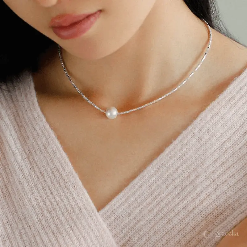 Everglow Dainty Silver Pearl Necklace: Secure Your Piece of Forever, During Our Summer Sale! - Second Image